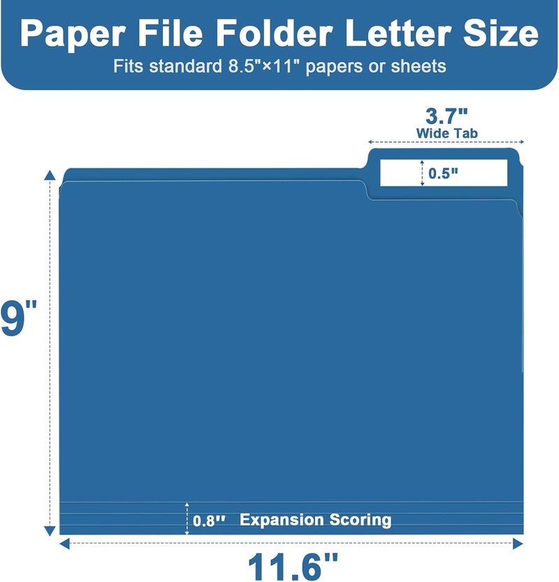RAZCC File Folder, 150 Pack 1/3 Cut Tab File Folders Letter Size, Colored File Folders for Office Classroom Use, Colored Folders with Tabs, Assorted 5 Colors - Image 2